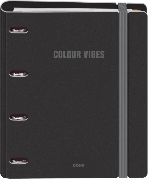 Dohe Colour Vibes Polyfoam Carpeta de 4 Anillas Mixtas de 35mm A4 Recambio 100 Hojas Cuadricula 5mm - Cubierta de Polyfoam 2mm - Cierre con Goma - Incluye 4 Separadores y Sobre de Polipropileno - Color Negro