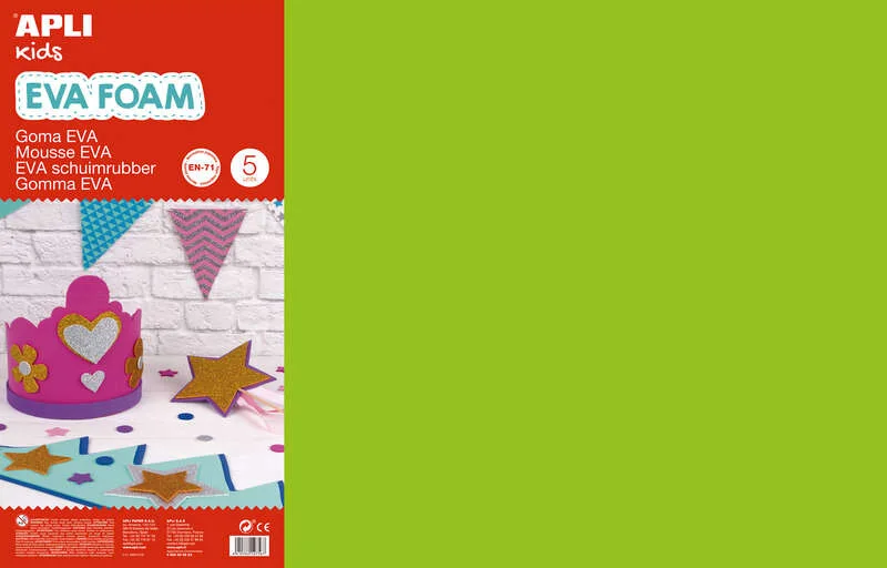 Apli Goma Eva Verde Claro 600x400 - 5 Hojas de Tamaño Grande y Flexible - Ideal para Manualidades y Decoracion