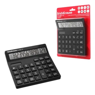 ErichKrause DC-2860-12T Classic Calculadora de Sobremesa - Pantalla LCD de 12 Digitos - Apagado Automatico - Alimentacion Solar - Presentado en Blister - Color Negro