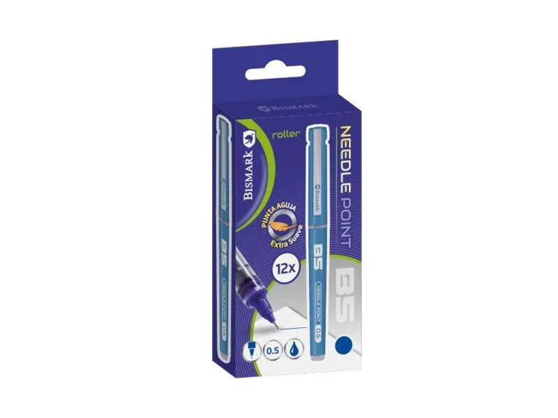 Bismark Boligrafo Tinta Liquida Punta Aguja - Escritura Suave - Alta Precision - Color Azul · Pack de 12 uds.