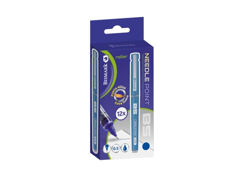 Bismark Boligrafo Tinta Liquida Punta Aguja - Escritura Suave - Alta Precision - Color Azul · Pack de 12 uds.