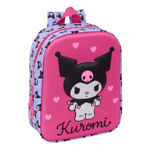 Safta Kuromi Mochila Guarderia 3D - 6L - Cremallera - Asa de Mano - 22x27x10cm - Color Magenta