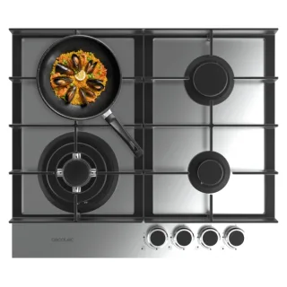 Cecotec Bolero Squad G 4400F Inox Cocina de Gas Encastrable - 4 Quemadores - Acero Inoxidable - 8kW - Parrillas de Hierro Fundido - Wok de Triple Corona - Color Acero