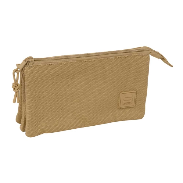 Safta Basic Portatodo - 3 Compartimentos con Cremallera - Bolsillo Interior Central - 22x12x3cm - Color Marron