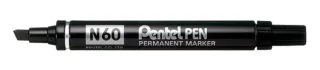 Pentel Pen N60 Rotulador Permanente - Punta Biselada Resistente y Duradera - Resistente a Agua y Luz - Color Negro · Pack de 12 uds.