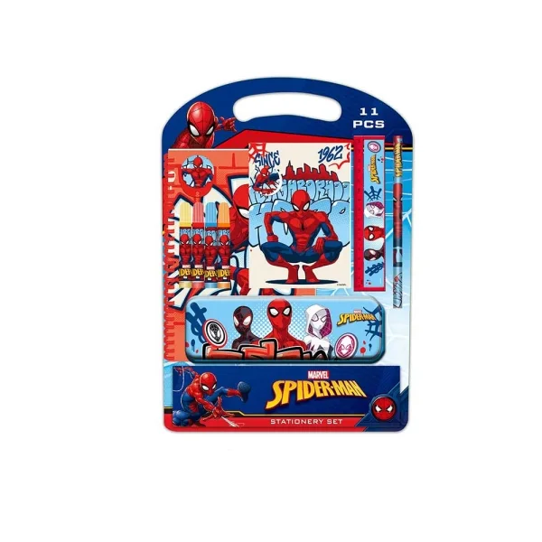 Safta Spider-Man Attack Pack Escolar con Plumier Metalico - Lapiz - 4 Rotuladores - Regla 15cm - Sacapuntas - Goma - Libreta A4 - Bloc de Notas A6 - 270x30x375mm - Multicolor