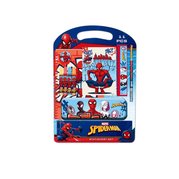 Safta Spider-Man Attack Pack Escolar con Plumier Metalico - Lapiz - 4 Rotuladores - Regla 15cm - Sacapuntas - Goma - Libreta A4 - Bloc de Notas A6 - 270x30x375mm - Multicolor