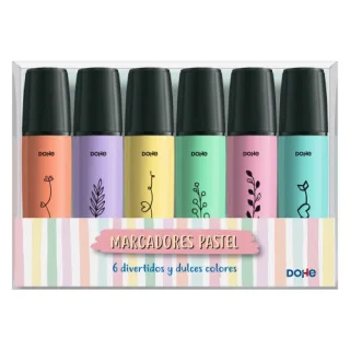 Dohe Pack de 6 Marcadores Fluorescentes Pastel - Punta Biselada con Trazo de 1-5 mm - Colores Surtidos