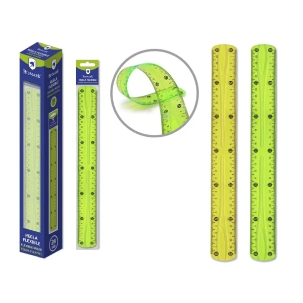 Bismark Regla Flexible 30cm - Fabricada en PVC - Ideal para Colegio - Colores Amarillo y Verde Aleatorios