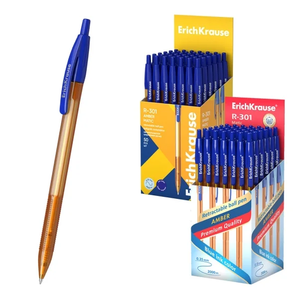 ErichKrause R-301 Matic Amber Boligrafo Retractil - Punta de 0.7mm - Trazo 0.35mm - Color Azul · Pack de 50 uds.