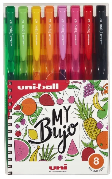 Uni-ball Signo RT1 UMN-155N Estuche de 8 Boligrafos Retractiles - Punta de Bola 0.7mm - Tinta de Gel Mejorada - Agarre de Goma - Color Surtido