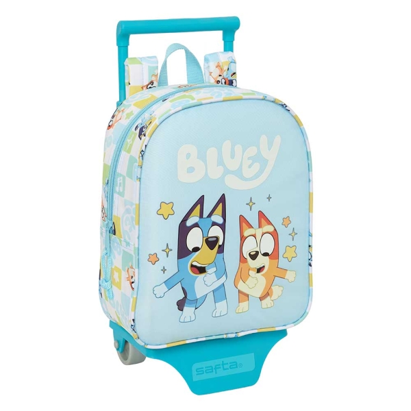 Safta Bluey Ready Mochila con Carro - Extraible - 6L - Tarjeta de Identificacion Personal - Asa de Mano - 22x27x10cm - Color Azul Pastel