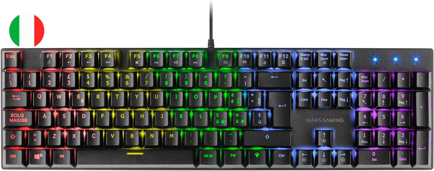 Mars Gaming Teclado Mecanico RGB MK422 - Tecnologia Antipolvo - Efectos de Iluminacion Rainbow - Teclas Ultra-resistentes - Funciones Multimedia y Modo Juego - PR de 1000Hz - Anti-Ghosting Avanzado - Compatibilidad Multiplataforma - Color Negro