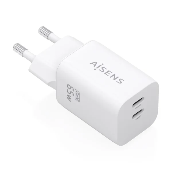 Aisens Cargador Gan 65W - 2xUSB-C PD3.0 QC4.0 - Color Blanco