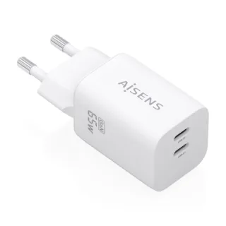 Aisens Cargador Gan 65W - 2xUSB-C PD3.0 QC4.0 - Color Blanco