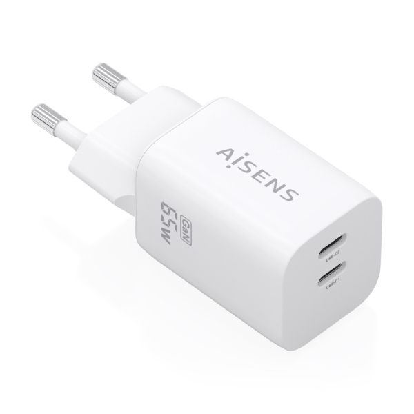 Aisens Cargador Gan 65W - 2xUSB-C PD3.0 QC4.0 - Color Blanco