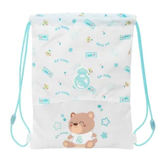 Safta Real Madrid Preescolar Saco Plano Infantil - Cierre Mediante Cordones - Bolsillo Interior con Cremallera - Seguridad Antiestrangulamiento - 26x34x1cm - Color Blanco