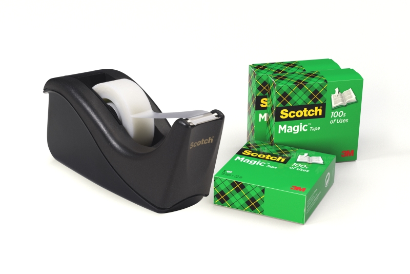 Scotch Pack de Dispensador de Cinta Adhesiva + 4 Cintas Adhesivas Scotch Magic - Para Cintas de hasta 19mm x 33m - Color Negro