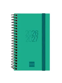 Finocam Espir Agenda Escolar 26/27 en Catalan - Semana Vista Horizontal - Formato E3 - 79x127mm - Tapas de Polipropileno - Papel de 80g/m2 - Espiral - Esquinas Microperforadas - Color Verde