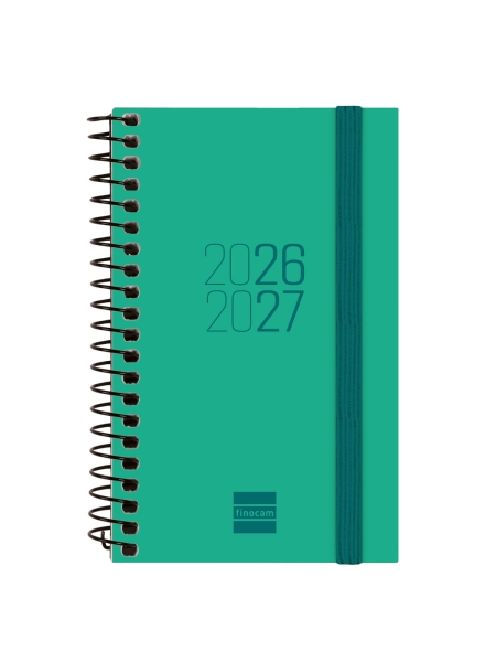 Finocam Espir Agenda Escolar 26/27 en Catalan - Semana Vista Horizontal - Formato E3 - 79x127mm - Tapas de Polipropileno - Papel de 80g/m2 - Espiral - Esquinas Microperforadas - Color Verde