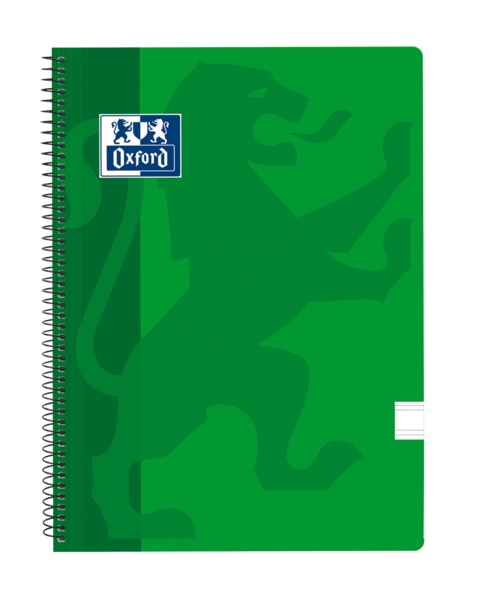 Oxford School Classic Cuaderno Espiral Tamaño Folio Pauta 2.5mm - 80 Hojas con Margen - Tapa de Plastico - Color Verde