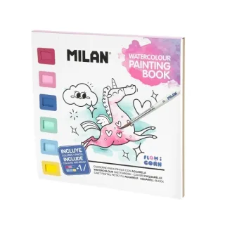 Milan Flowicorn Cuaderno para Colorear con Acuarelas y Pincel - Tematica Unicornios, Flores y Corazones - 16 Paginas con Dibujos -