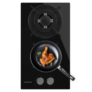 Cecotec Bolero Squad G 2200S Glass Black Cocina de Gas Encastrable - 2 Quemadores - Acabado en Cristal Negro - 5.25kW - Parrillas de Hierro Fundido - Inyector Convertor a Glp - Color Negro