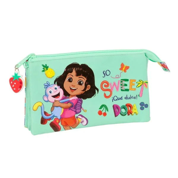 Safta Dora Portatodo - 3 Compartimentos con Cremalleras - Bolsillo Interior - 0.6L - 220x30x120mm - Color Menta