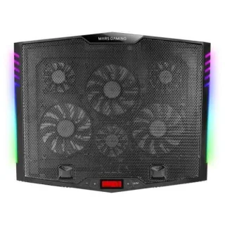 Mars Gaming MNBC5 Base de Refrigeracion para Portatil hasta 19" - 6 Ventiladores - 7 Posiciones de Inclinacion - Iluminacion ARGB Dinamica - Base para Smartphone - Rejilla de Aluminio - 2 Pu