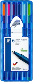 Staedtler Triplus Ball 437 Pack de 6 Boligrafos de Bola - Trazo 1.4mm - Escritura Suave - Colores Surtidos