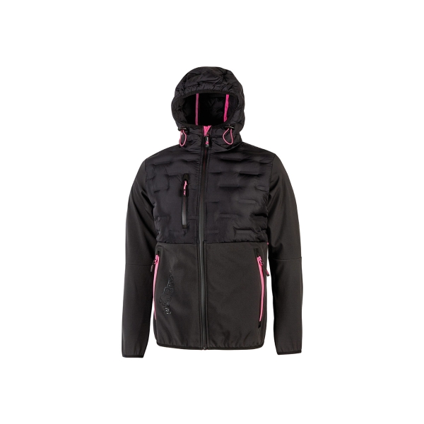 Upower Spock Lady Chaqueta Hibrida de Mujer - Talla 2XL - Transpirable y Antiviento, Capucha Ajustable, Puños Elastizados, Multiples Bolsillos, Proteccion DPI1, Diseño Moderno con Detalles F