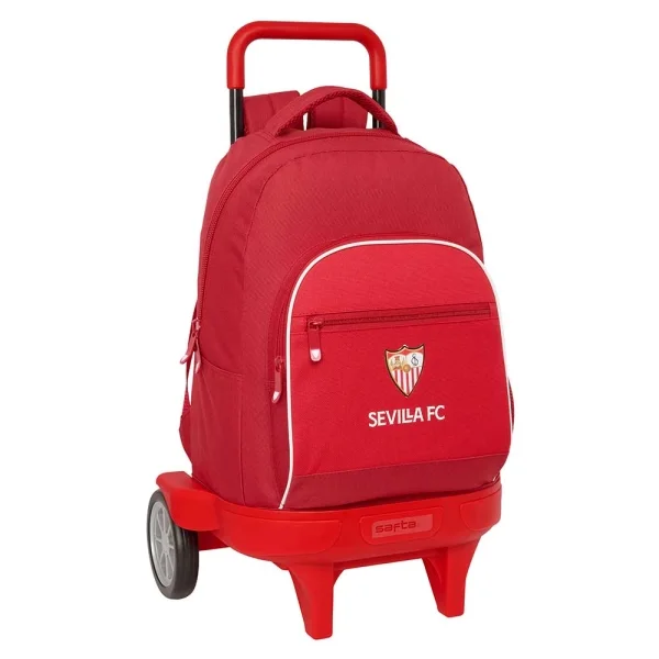 Safta Sevilla FC Mochila con Carro - Extraible - Bolsillo Frontal - Ruedas Antivibracion - Hombreras Acolchadas - Asa Superior Acolchada - 330x220x450mm - Color Rojo