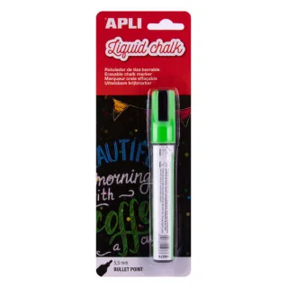 Apli Rotulador de Tiza Liquida Verde - Punta Redonda de 5.5mm - Facil de Borrar con Paño Humedo - Secado Rapido y Libre de Toxicos