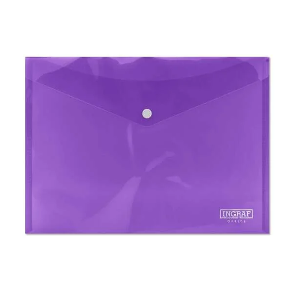 Ingraf Sobre Portadocumentos A4 - Cierre de Broche - Polipropileno Cristal Transparente - Color Lila · Pack de 10 uds.