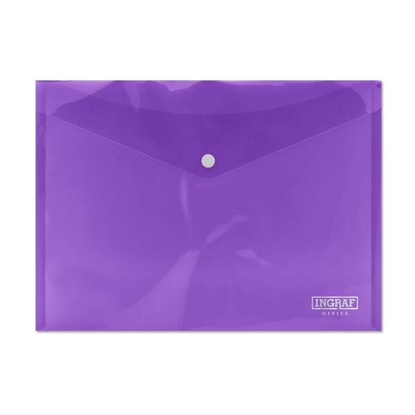 Ingraf Sobre Portadocumentos A4 - Cierre de Broche - Polipropileno Cristal Transparente - Color Lila · Pack de 10 uds.