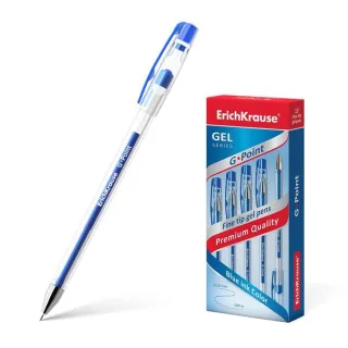 Erichkrause Boligrafo de Gel G-Point - Punta de Aguja de 0,38mm - Tinta de Gel de Secado Rapido - Cuerpo Transparente - Color Azul · Pack de 12 uds.