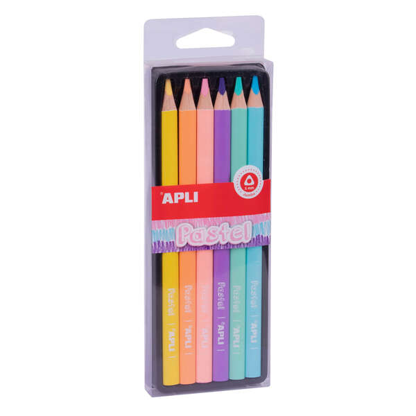 Apli Lapices Jumbo Pastel Pack con 6 Lapices de Colores Jumbo - 5mm de Grosor - Forma Triangular para Mejor Sujecion y Cobertura - Colores Pastel Surtidos