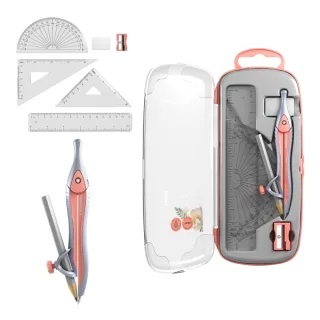 ErichKrause Pastel Bloom Pack Escolar de Dibujo - Compas - Regla de 15cm - Escuadra - Cartabon - Transportador de Angulos - Goma de Borrar - Sacapuntas - Estuche de Transporte - Color Meloco