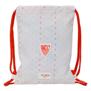 Safta Sevilla FC Preescolar Saco Plano - Cierre con Cordones - Bolsillo Interior con Cremallera - 26x34x1cm - Color Blanco y Rojo