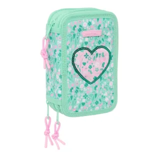Safta Cuore Plumier de 3 Pisos - 37 Piezas - 1.3L - Goma - Lapiz - Boligrafos - Sacapuntas - Reglas - 16 Colores - 14 Rotuladores - 125x55x195mm - Color Turquesa