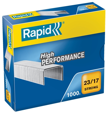 Rapid Strong Caja de 1000 Grapas 23/17 - De 110 a 140 Hojas - Alambre Reforzado Galvanizado - Patilla de 17mm