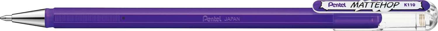 Pentel Mattehop Boligrafo de Bola - Punta 1mm - Trazo 0.5mm - Tinta de Gel Opaca - Fabricado con 55% de Materiales Reciclados - Color Violeta · Pack de 12 uds.