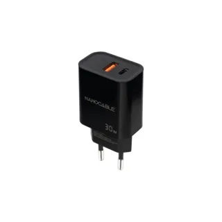 Nanocable Cargador USB-C/PD+USB-A/QC 30W Negro