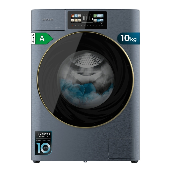 Cecotec Bolero DressCode 10950 Autodose Inverter 3D Titanium A Lavadora de Carga Frontal con Autodosis - Capacidad 10kg - Velocidad 1400rpm - Pantalla 9.2" - Puerta XXL - Motor Inverter - Co