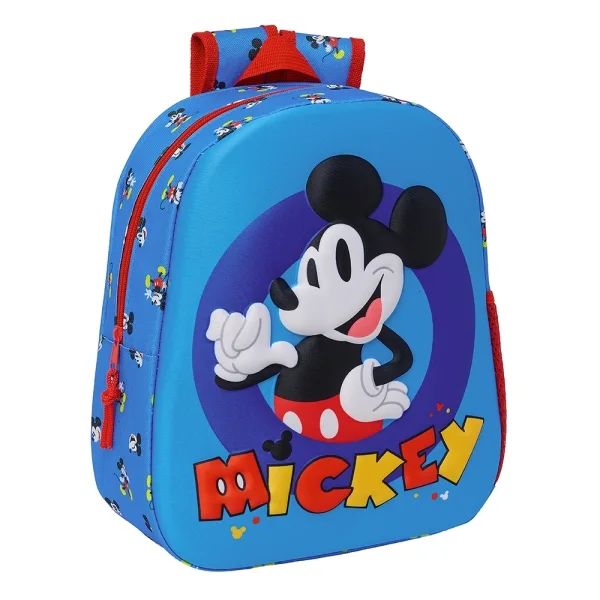 Safta Mickey Mouse Mochila - Asa de Mano - Portabotellas Lateral - 27x33x10cm - Color Azul