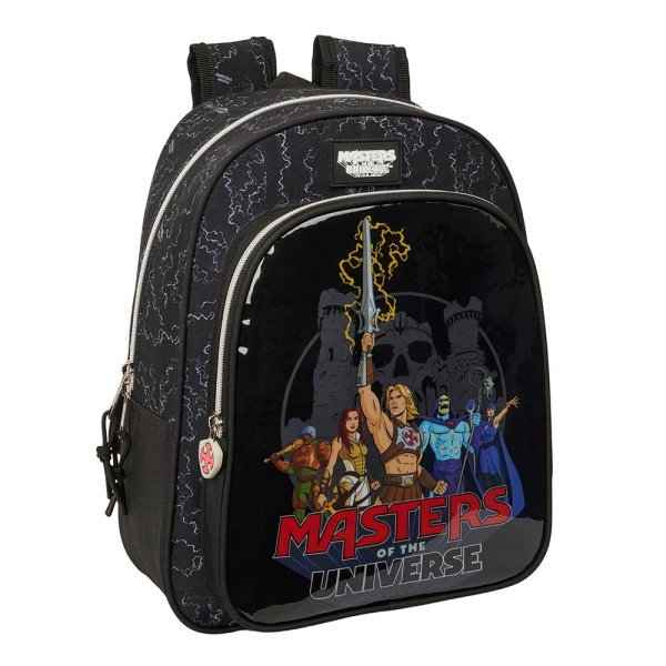 Safta Masters of the Universe Mochila Infantil - Portabotellas - Bolsillo Frontal - Asa de Mano - Adaptable a Carro - Hombreras Acolchadas - 27x33x10cm - Color Gris y Negro