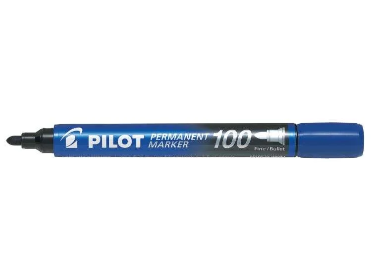 Pilot Rotulador Permanente 100 - Punta Fina de Bala 4,5mm - Trazo 1mm - Color Azul · Pack de 12 uds.