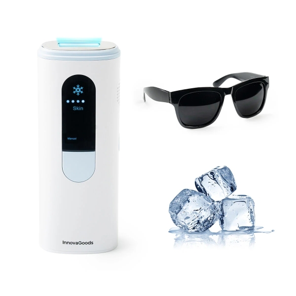 Innovagoods Kulepil Depiladora de Luz Pulsada - Funcion Frio - Incluye Accesorios - Apagado Automatico - Cable 150cm - Gafas de Proteccion IPL - 6.5x17x3.5cm - Color Blanco y Azul