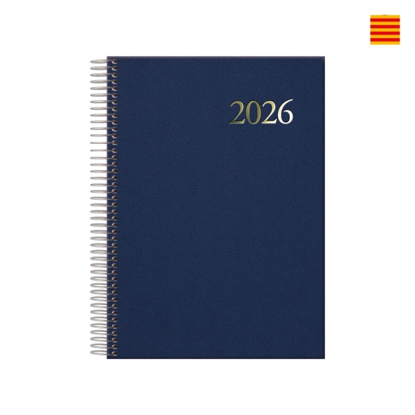 Dohe Segovia Agenda Anual Espiral en Catalan - Dia Pagina - Sabado y Domingo misma Pagina - Tamaño 14x20cm - Color Azul