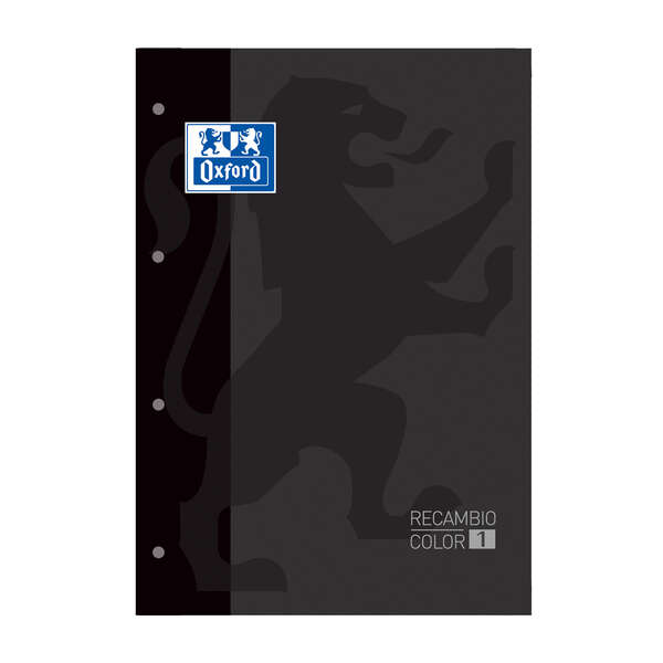 Oxford School Classic Recambio Encolado A4 80 Hojas Cuadricula 5x5 - Recuadro del Color de la Tapa - Tapa Color Negro · Pack de 5 uds.